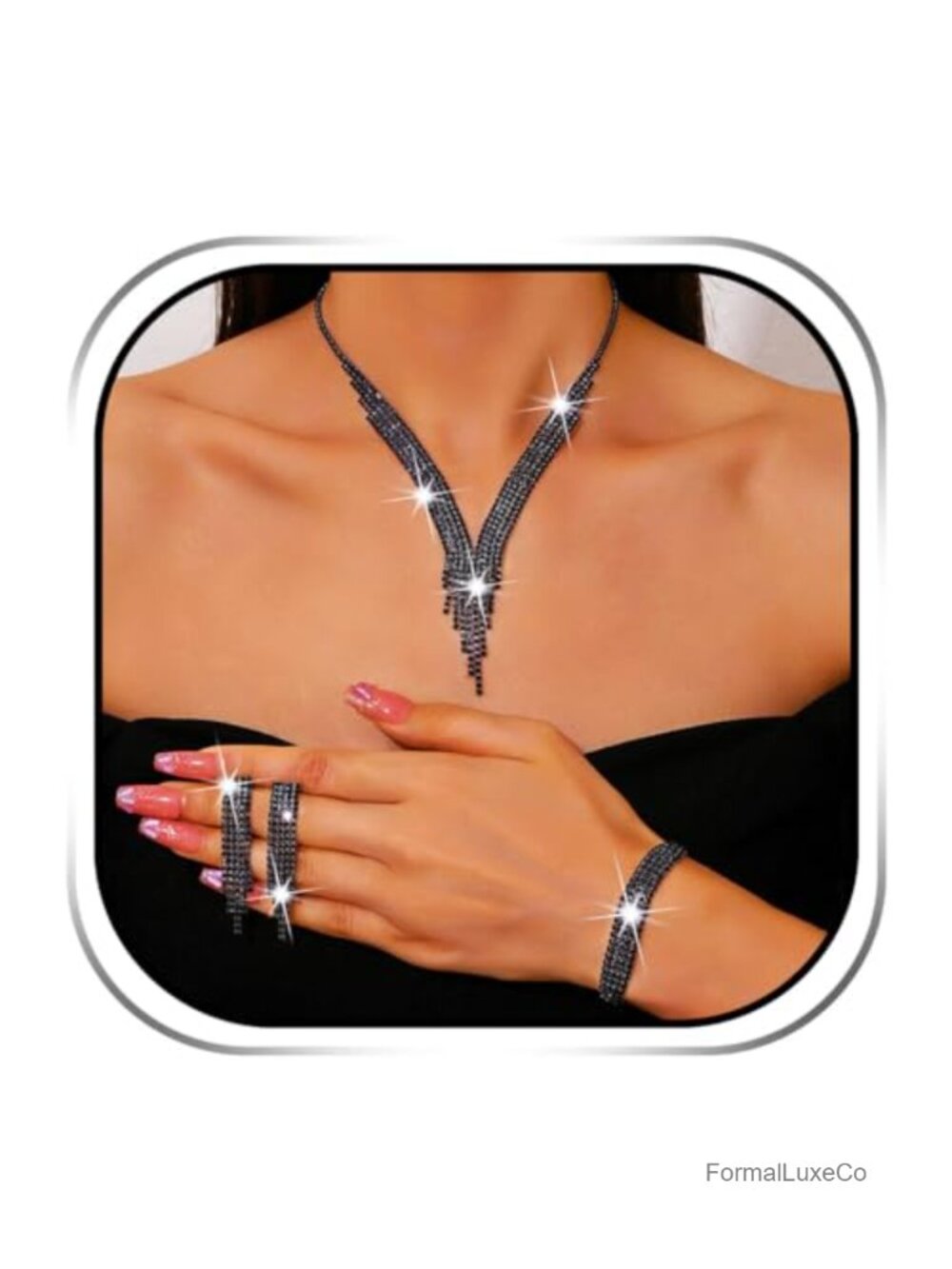 Rhinestone Bridal Necklace Earrings Set Sparkly Jewelry for Wedding Prom Party